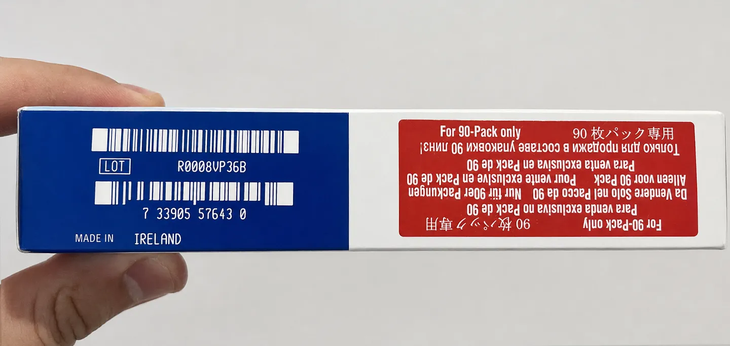 Barcode on outside of contact lens box